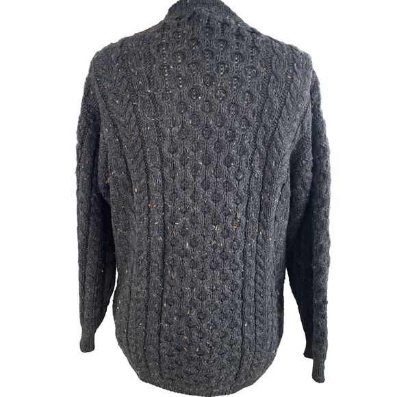 Vtg LL Bean Wool Fisherman Cardigan Sweater Women’s Large Grey Knit Ireland - Picture 2 of 10